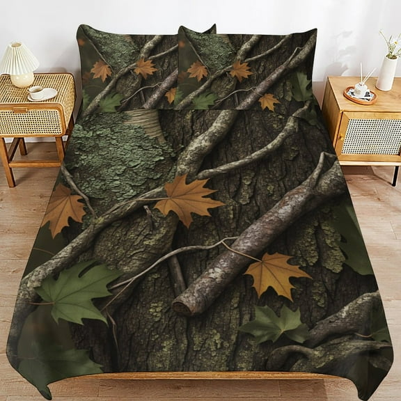 TEMU Forest Bark Camo Print-1 Quilt Cover 3pcs Set Home Textiles Duvet Cover Set Pillowcases Soft Comfortable Bedding Set Full