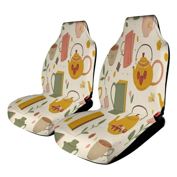 TEMU Tea Time Cozy Vibes Car Seat Covers Car Accessories Pack of 2 Universal Front Seat Protective Cover