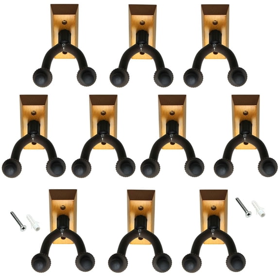 TEN (10) Trading Universal Wall Electric, Acoustic Classical, Banjo, Mandolin, Ukulele and Base Guitar Holder Attractive Cherry Wood Base ~ Hardware Included