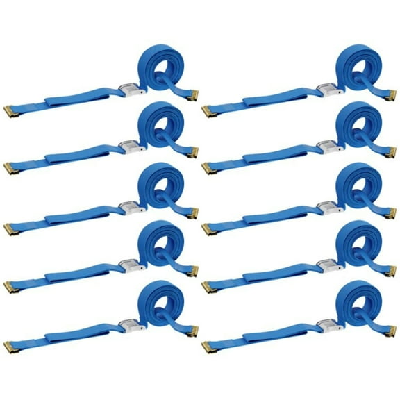 "TEN 2"" x 20' E Track Cam Straps, Durable Cam Buckle Strap Cargo TieDowns, Heavy Duty Blue Polyester Tie-Downs, ETrack Spring Fittings, Tie Down Motorcycles, Trailer Loads, by DC Cargo Mall"