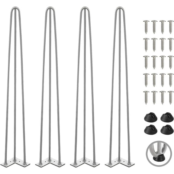 TEN49 Heavy Duty Hairpin Furniture Leg - 40 Inch Industrial Metal Table Legs - 1/2" Extra Thickness 3 Solid Rods Raw Steel Color Leg - Fit for Modern Shelving, Standing Desk, Bar Height Table Legs