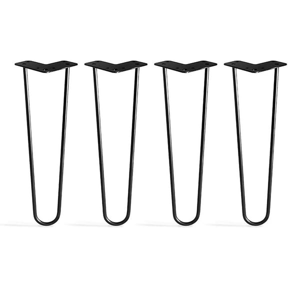 TEN49 Heavy Duty Hairpin Table Legs - 16 Inch Industrial Black Furniture Legs - Solid Rods Metal Legs for Table - Fit for Mid-Century Modern Desk, Bed Side, Dressing Table, Nightstand Legs