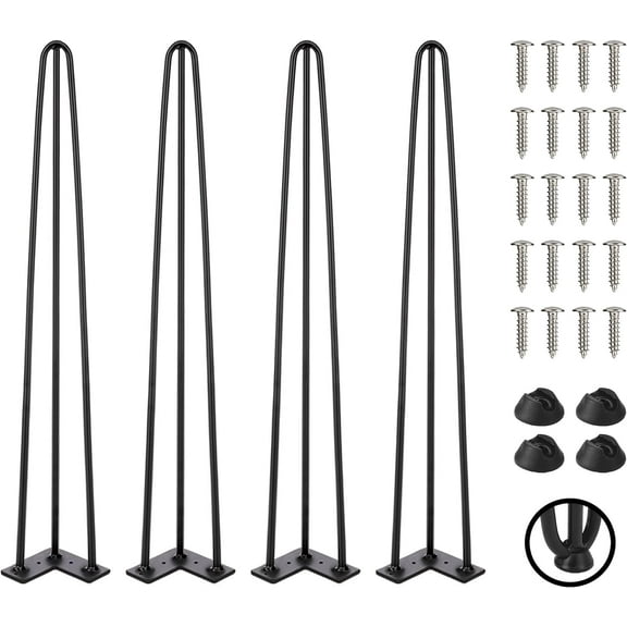 TEN49 Heavy Duty Hairpin Table Legs - 34 Inch Industrial Black Furniture Legs - 1/2" Extra Thickness 3 Solid Rods Metal Table Legs - Fit for Mid-Century Modern Console Desk, Entryway Table Legs