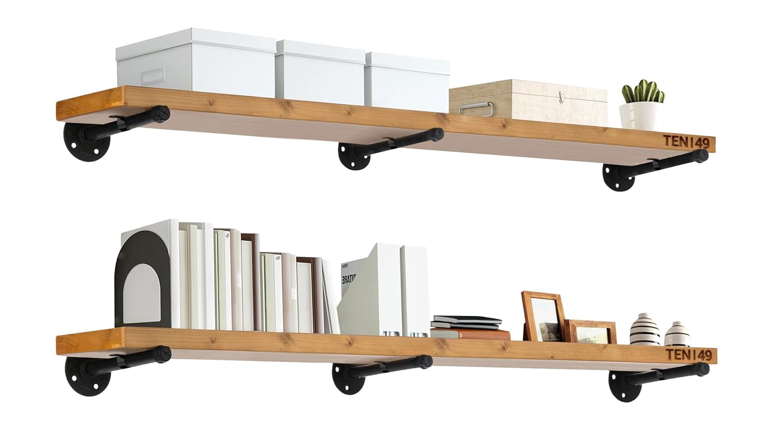 BAOBAB WORKSHOP Wood Floating Shelves Set Of 2 - Rustic Shelf 24 Inch - Made In Europe - Wide Wooden Wall Shelves For Living Room Bedroom Kitchen Bathroom Farmhouse - Walnut Color