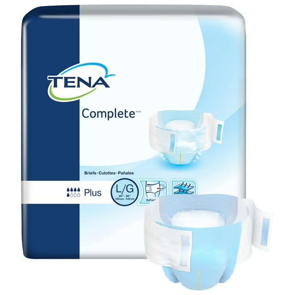 TENA Complete Briefs, Incontinence, Disposable, Moderate Absorbency, Large, 24 Count, 3 Packs, 72 Total