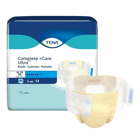 TENA Complete + Care Super Briefs, White, Moderate Absorbency, Size XL, 24 Count, 1 Pack