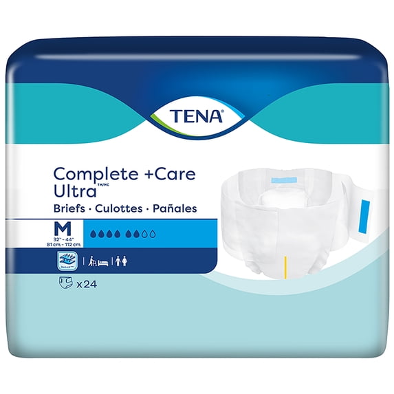 TENA Complete + Care Ultra Adult Incontinence Brief M Moderate Absorbency 69962, Ultra, 72 Ct