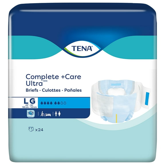 TENA Complete + Care Ultra Brief, Moderate Absorbency, Unisex, Size Large, 24 Count, 1 Pack