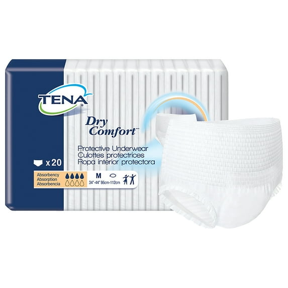 TENA Dry Comfort disposable unisex adult absorbent underwear, Medium, 20 count, White