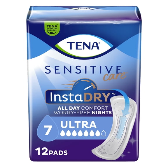 TENA Ultra InstaDry Pads for Women, 12 Count