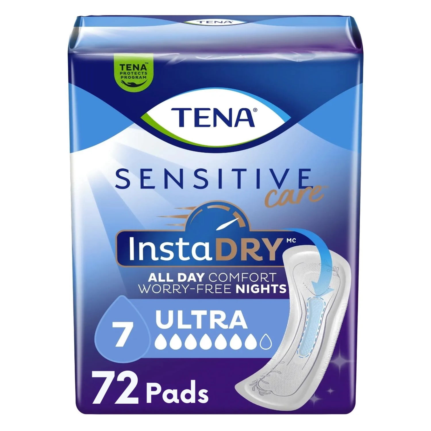 TENA Sensitive Care InstaDry Ultra Absorbency Incontinence Pads Women, 72ct