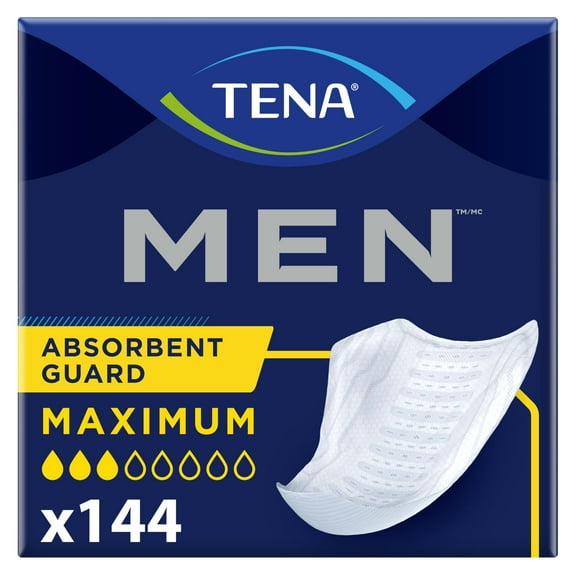 TENA Incontinence Guards for Men, Maximum Absorbency, Solid Pattern, 144 Count