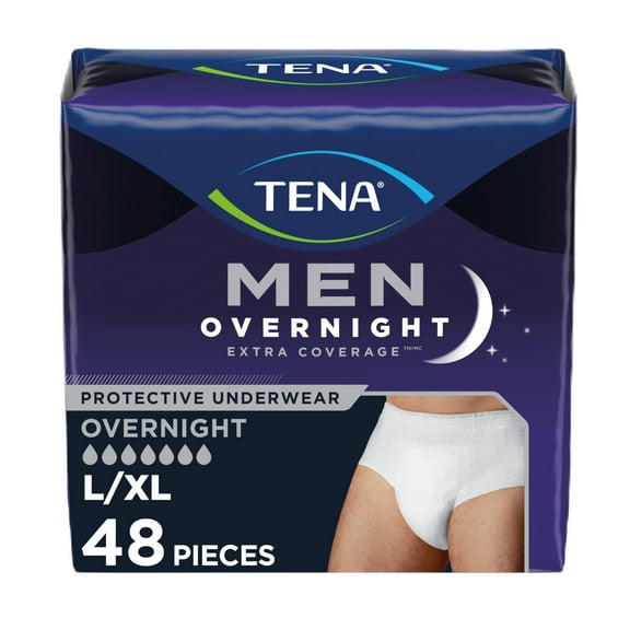 TENA Incontinence Underwear for Men, Overnight Absorbency, Extra Coverage,