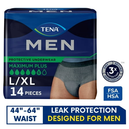TENA Incontinence Underwear for Men, Protective Super Plus Absorbency, Extra Large, 14 Count