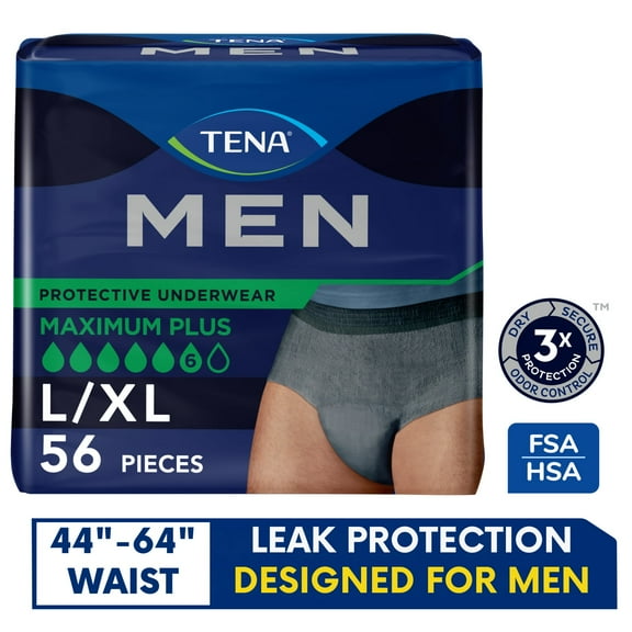 TENA Incontinence Underwear for Men, Maximum Plus L/XL, (44in to 64in)