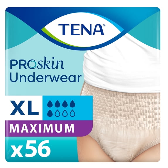 TENA Incontinence Underwear for Women, Maximum Absorbency, ProSkin , XLarge , 56 Count