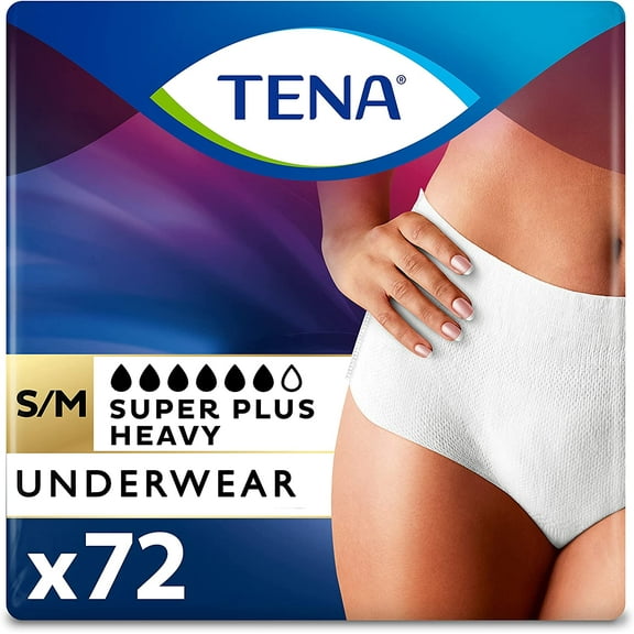 TENA Incontinence Underwear for Women, Super Plus Absorbency, Small/Medium, 72 Count (4 Packs of 18)