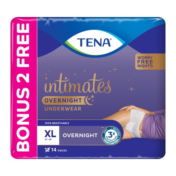 TENA Intimates Incontinence Overnight Underwear for Women, XLarge, 12+2
