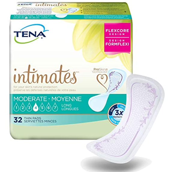 Tena Intimates Bladder Control Pad 13 Inch Length Moderate Absorbency Dry-Fast Core One Size Fits Most Female Disposable, 54266 - Pack of 32