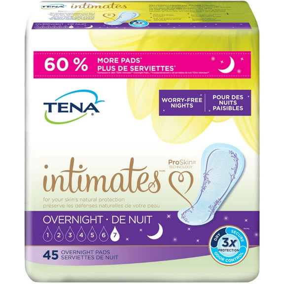 TENA Intimates Overnight Incontinence Pads for Women, 45 Count, 2 Pack