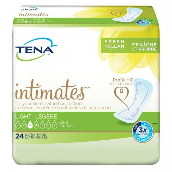 TENA Intimates Ultra Thin Light Long Pads, Light Absorbency, One Size Fits Most (10 Inch Length), 144 Count
