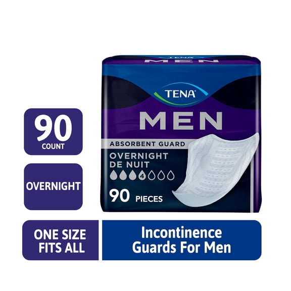TENA Men Overnight Incontinence Protective Guard, Bladder Control, Discrete, Overnight Absorbency, 90 Count