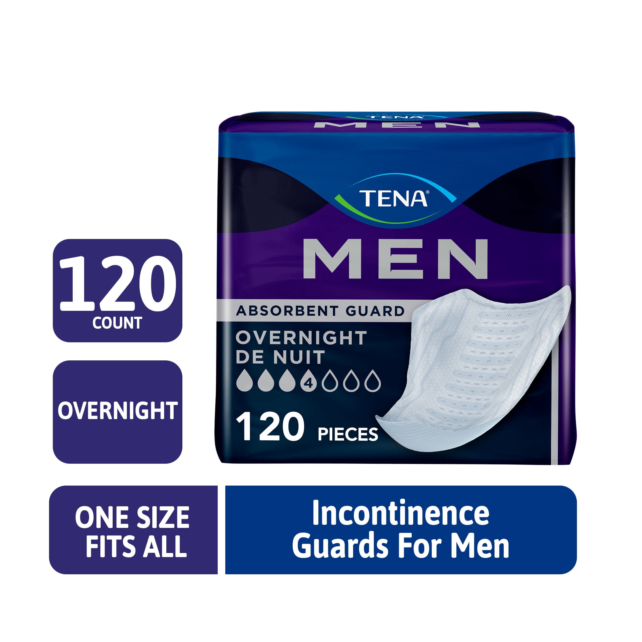 TENA Men Incontinence Guards for Men, Men's Pads, Bladder Control, Overnight Absorbency, 120 Count