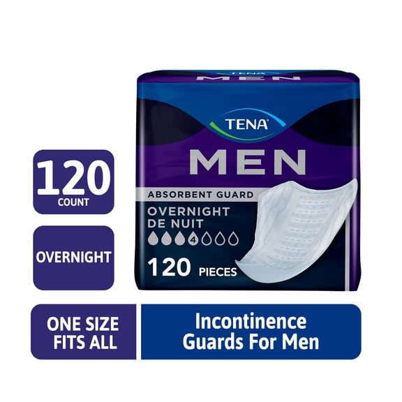 TENA Men Incontinence Guards for Men, Men's Pads, Bladder Control, Overnight Absorbency, 120 Count