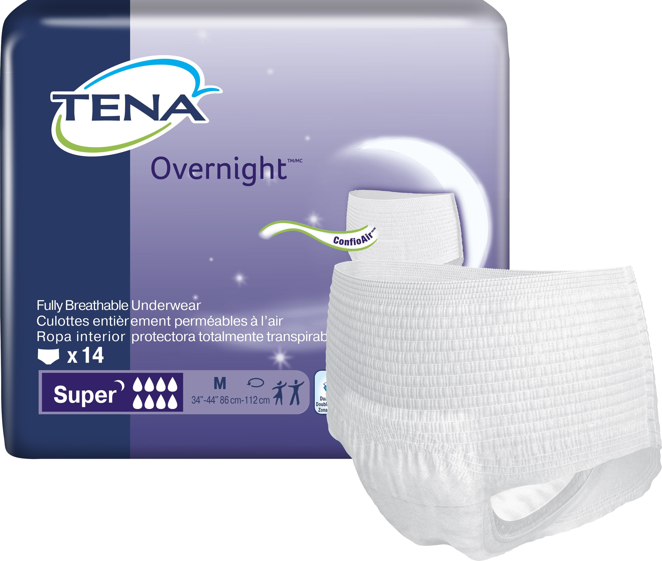 TENA Overnight Super Disposable Pull On Underwear, Medium, 56 Ct