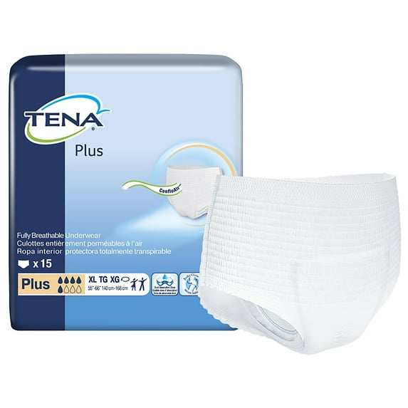 TENA Plus Disposable Underwear Pull On with Tear Away Seams X-Large, 72435, 15 Ct