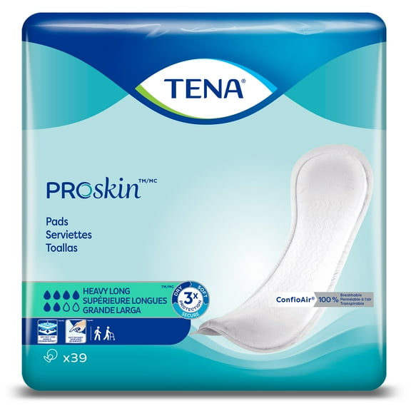 TENA ProSkin Heavy Long Unisex Incontinent Pad Long Length 15" L 47619, 117 Ct