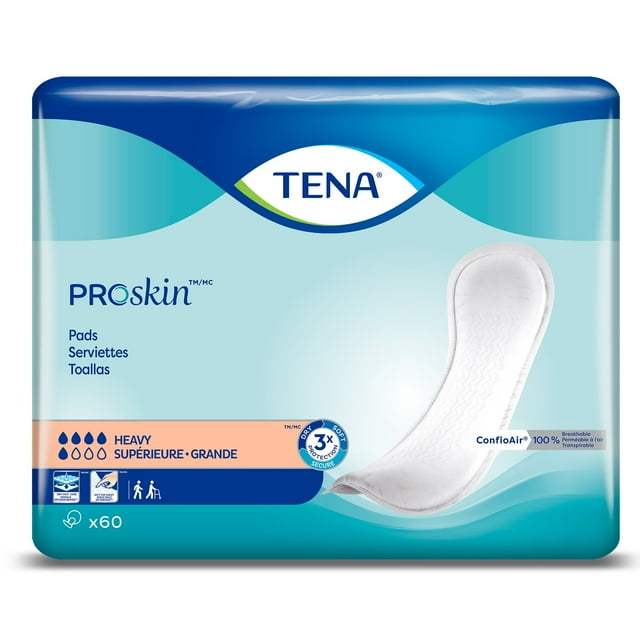 TENA ProSkin Heavy Unisex Incontinent Pad Regular Length 12" L 41509, 180 Ct