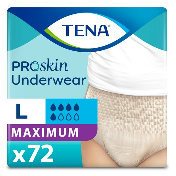 TENA ProSkin Incontinence Underwear for Women, Maximum Absorbency, Large, 72 count (4 Packs of 18), Packaging may vary