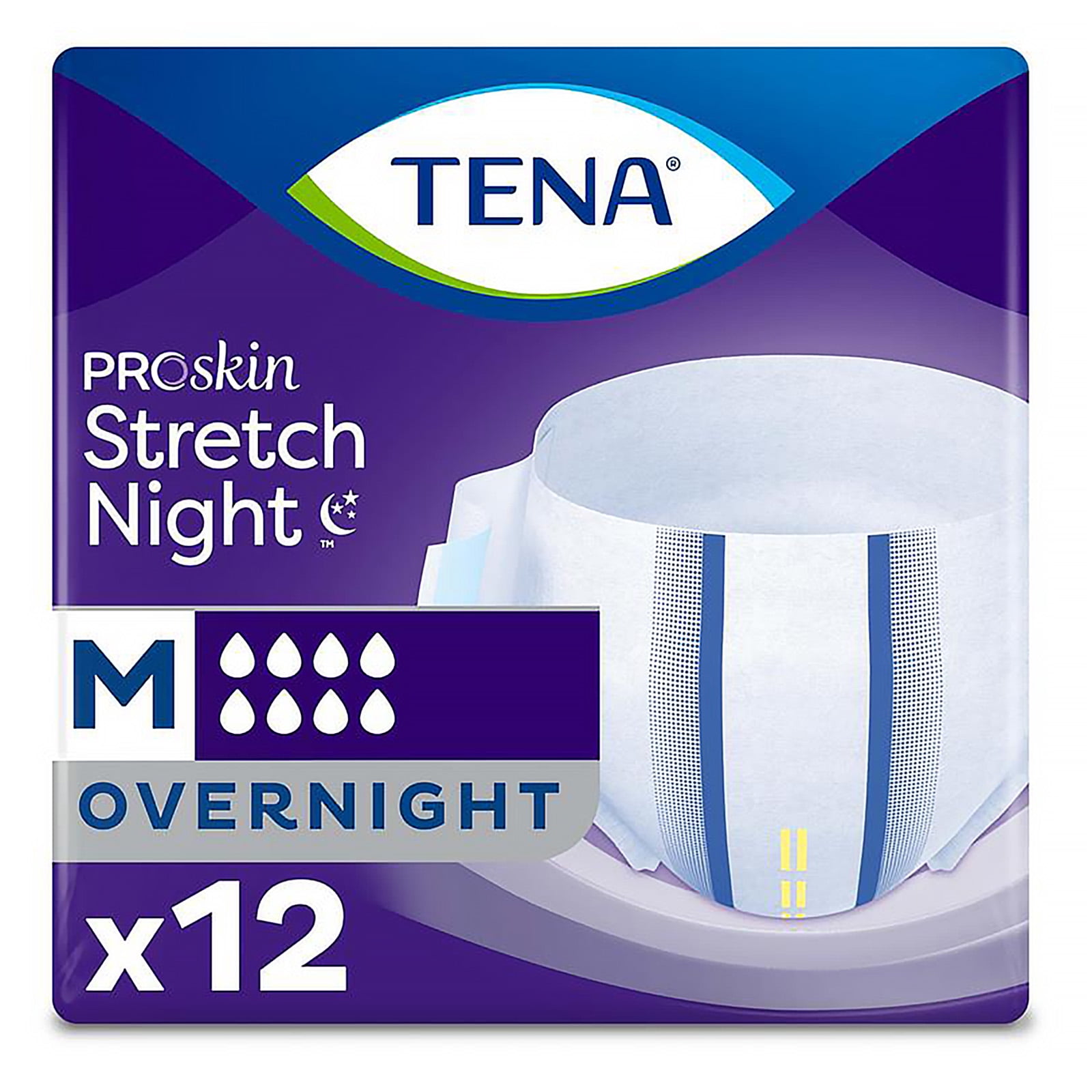 TENA ProSkin Overnight Protection Incontinence Underwear for Women & Men, Stretch, Brief, Medium, 12 Count