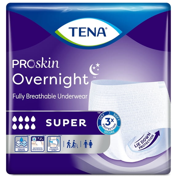 TENA ProSkin Overnight Super Protective Incontinence Underwear, Heavy Absorbency, Unisex, Large, 14 count