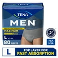 thumbnail image 1 of TENA Men Underwear Maximum, L, 80 count (Waist size 34in-44in), 1 of 8