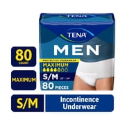 TENA Men Adult Incontinence Underwear Maximum, S/M, 80 count (Waist size 25in-34in)