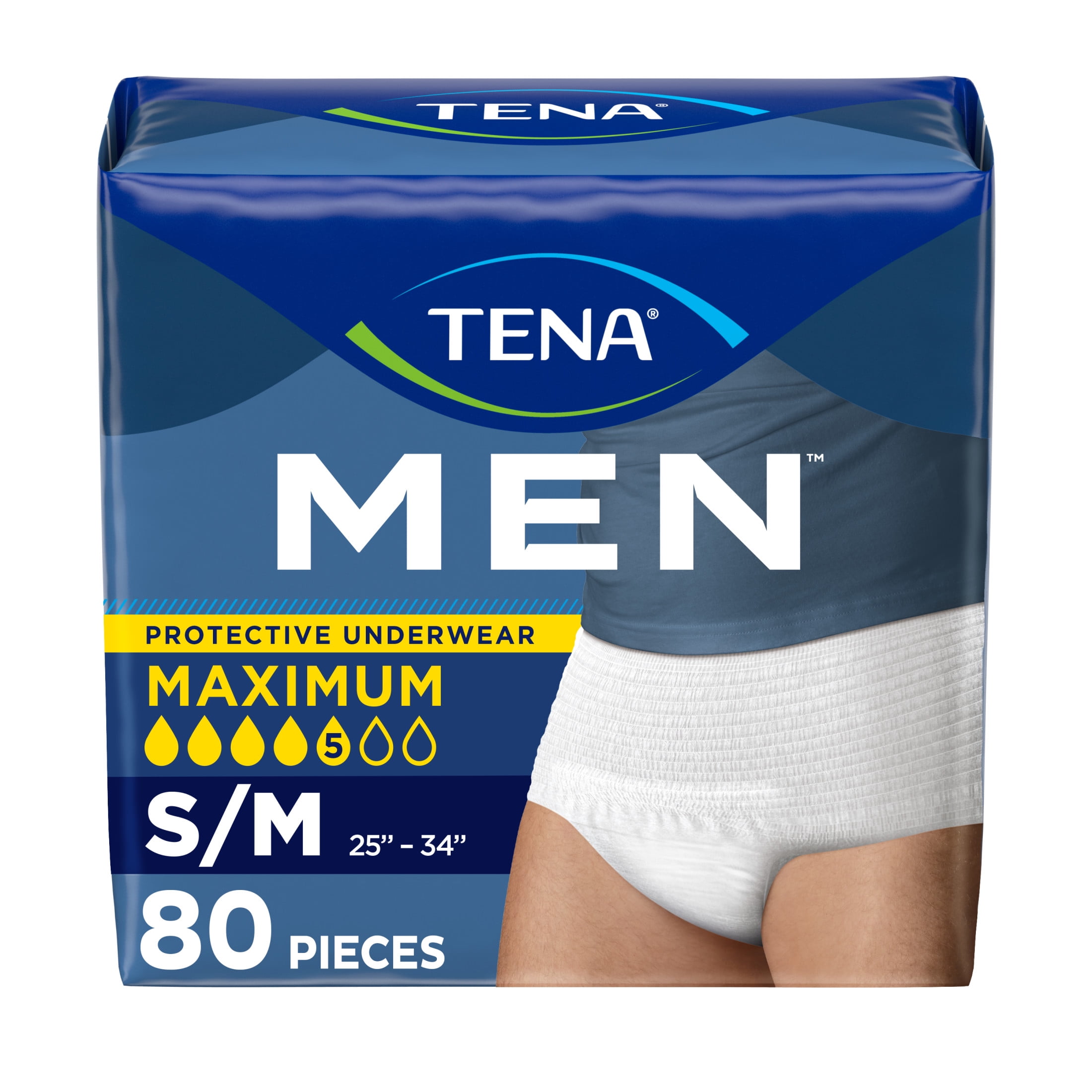 TENA Protective Adult Incontinence Underwear for Men, Maximum, Small/Medium, 80 count (New Size Update)