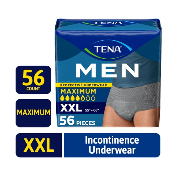 TENA Men Adult Incontinence Underwear Maximum, XXLarge, 56 count (Waist size 55in-66in)
