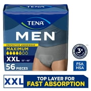 TENA Men Adult Incontinence Underwear Maximum, XXLarge, 56 count (Waist size 55in-66in)