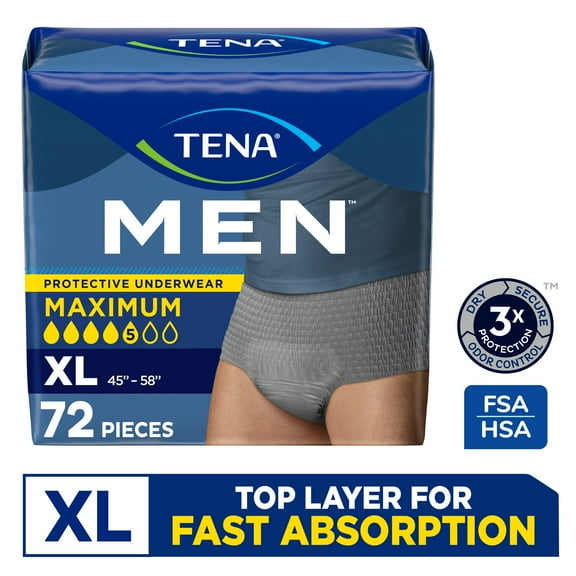 TENA Protective Underwear for Men, Maximum, XL, 72 count (Waist size 45in-58in)