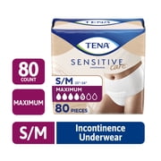 TENA Sensitive Care Maximum Underwear, S/M, 80 count (Waist size 25in-34in)