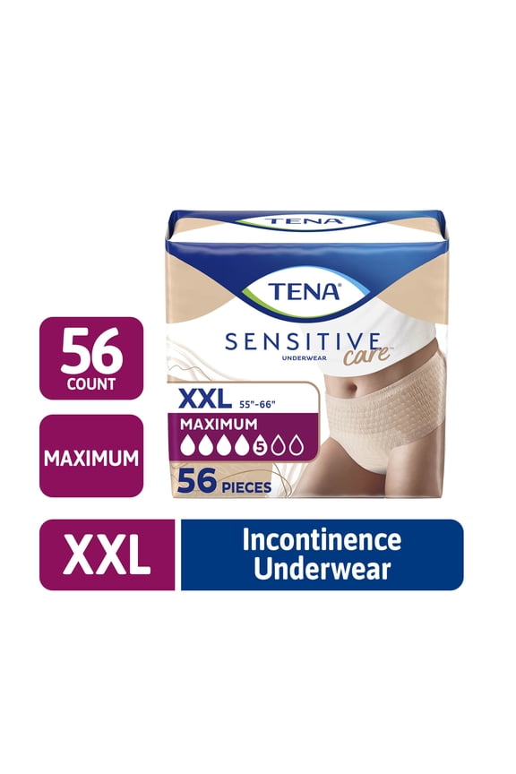Sensitive Care Maximum Incontinence Underwear, XXL, 56 count (Waist size 55in-66in)