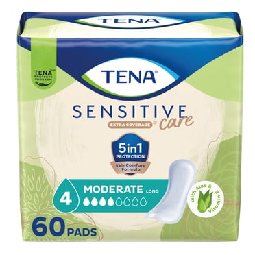 TENA Sensitive Care Extra Coverage Moderate Long Incontinence Pad, 60ct