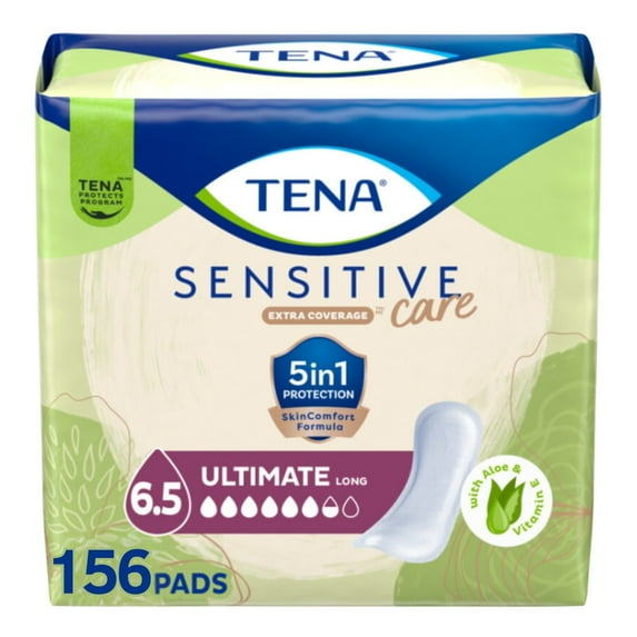 TENA Sensitive Care Extra Coverage Ultimate Incontinence Long Pads, 156ct