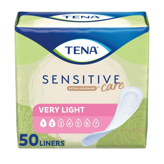 TENA Sensitive Care Extra Coverage Very Light Bladder Leakage Liner, 50 Ct
