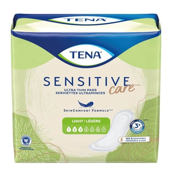 TENA Sensitive Care Light Bladder Control Pads, Incontinence, Light Absorbency, 30 Count, 6 Packs, 180 Total