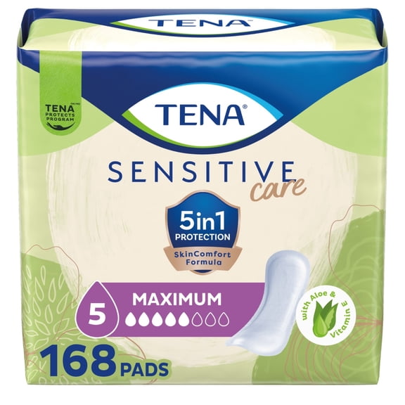 TENA Sensitive Care Maximum Incontinence Pads for Women, Regular, 168 ct