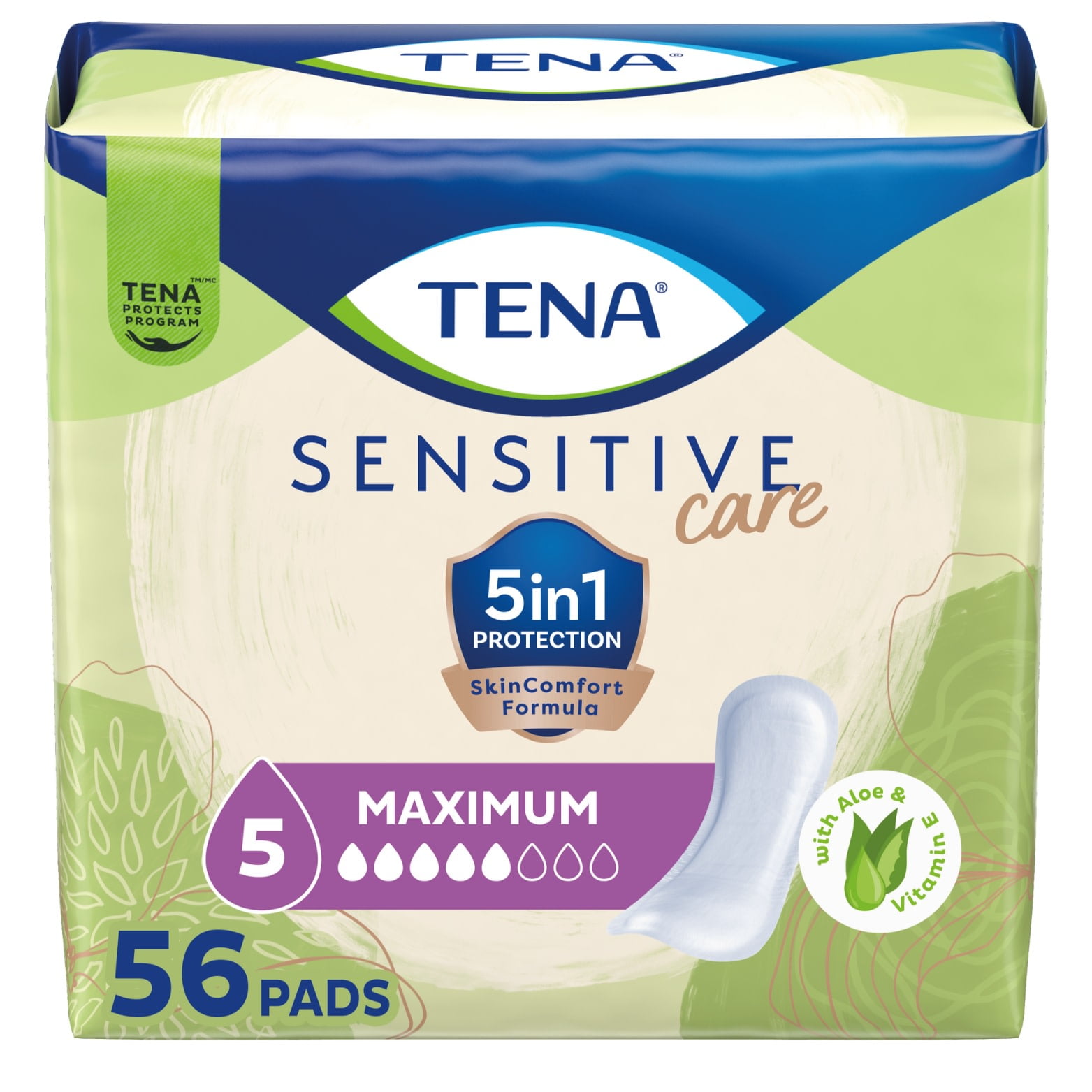 TENA Sensitive Care Maximum Absorbency Incontinence, Postpartum and Bladder Control Pad for Women, Regular Length, 56 Count
