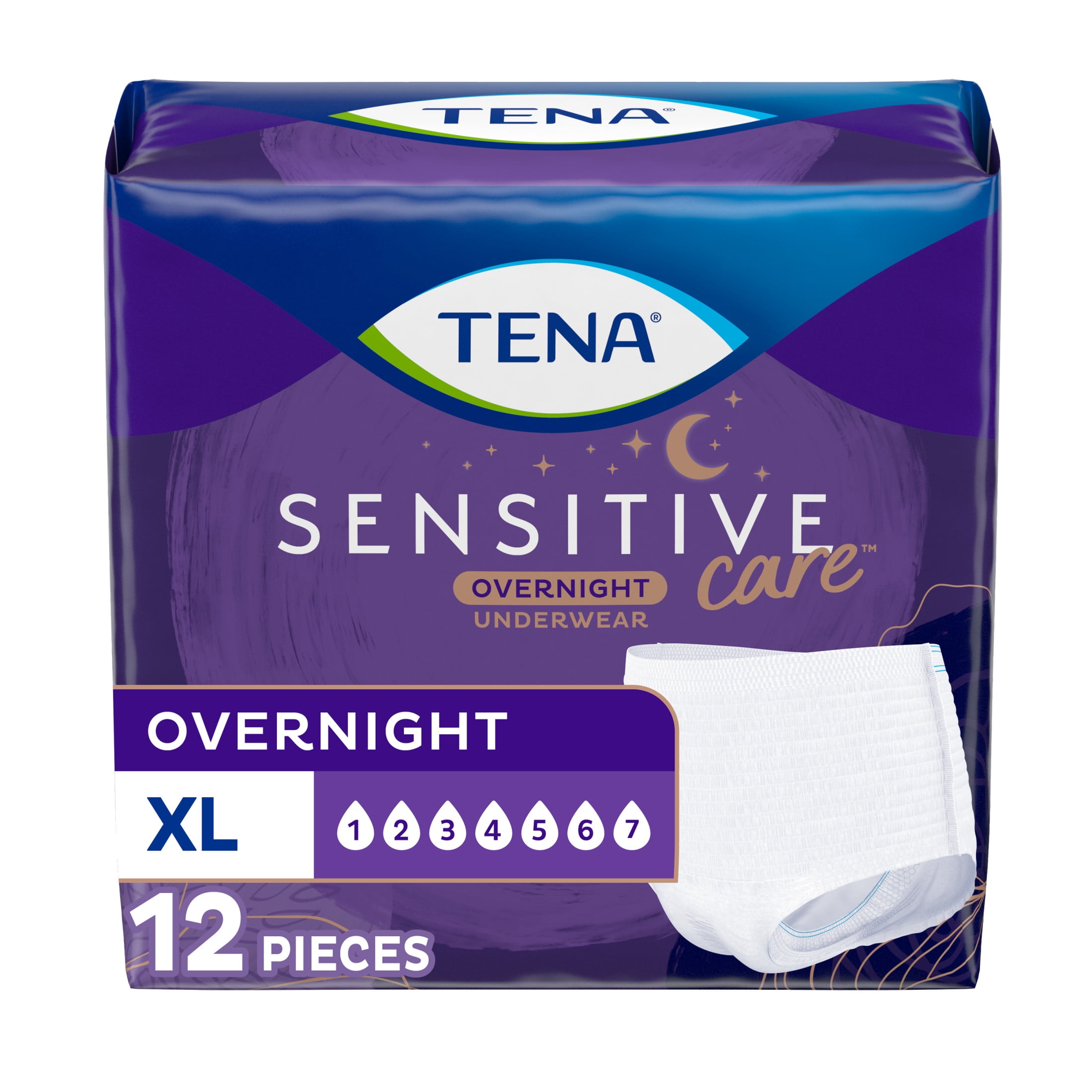 TENA Sensitive Care Overnight Underwear XLarge, 12Ct